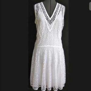 NEW REBECCA TAYLOR WHITE TILE OPEN LACE DRESS HIGH LOW FIT FLARE SUMMER 6 NWT